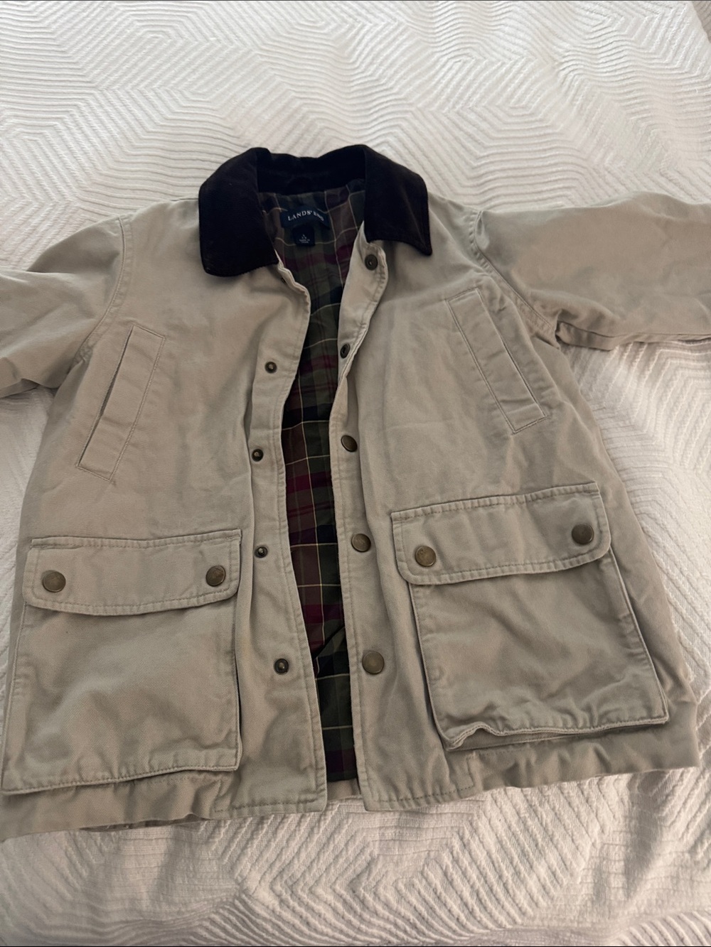 Lands' End Men's Tan Field Jacket with Dark Brown Corduroy Collar